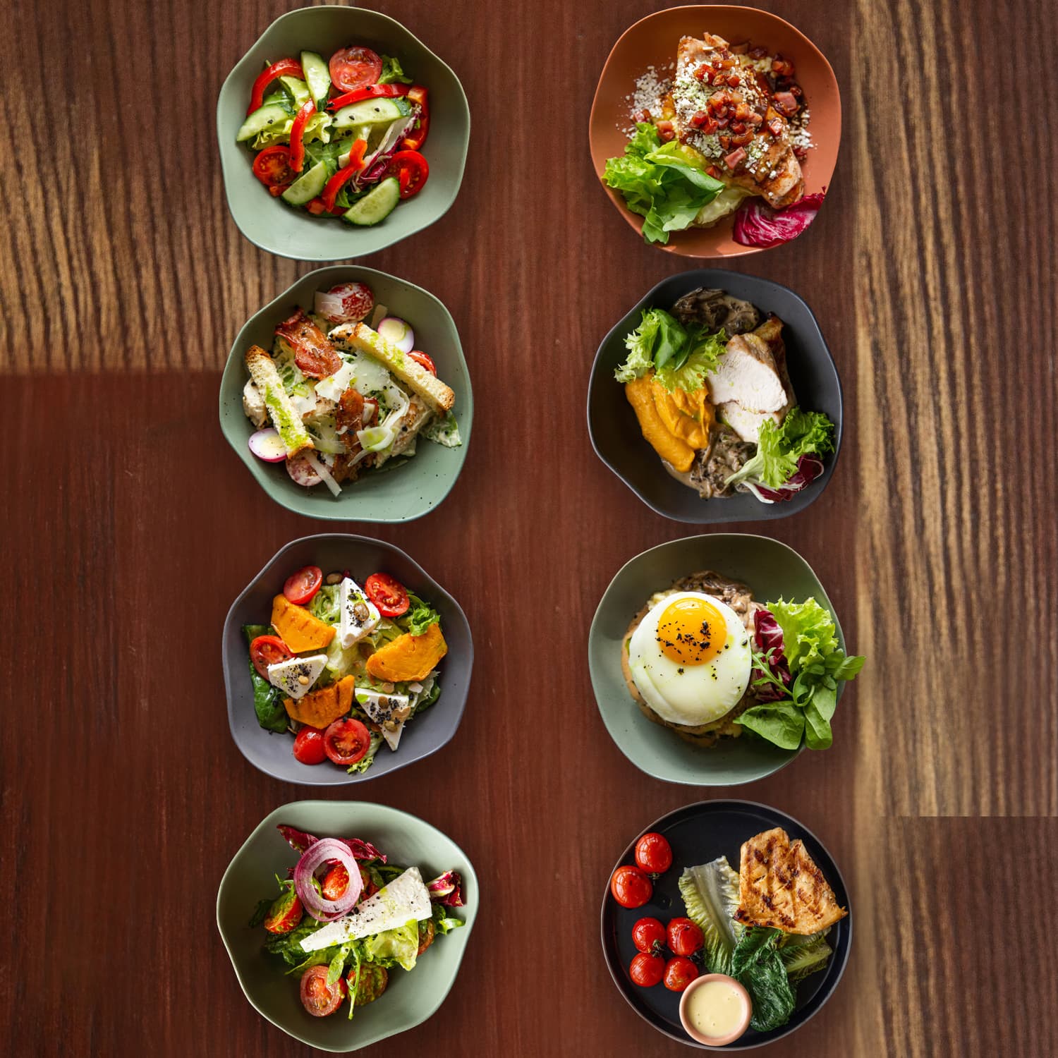 Balanced meal bowls arranged for weekly planning